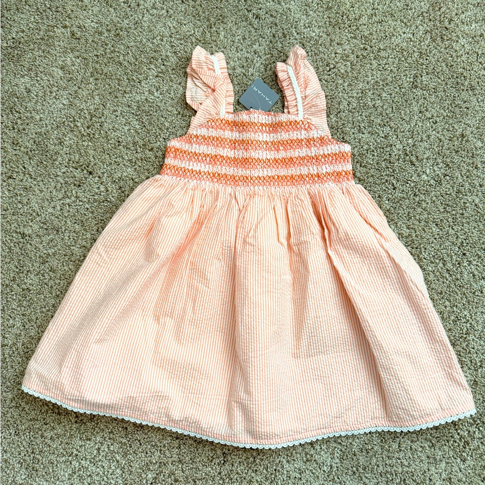 NWT Girls Dress, size 3T, Peach Stripes